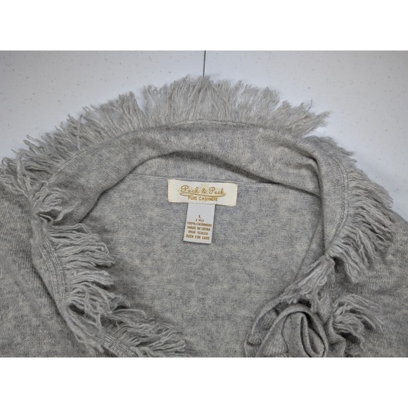 Peck & Peck  100% Pure Cashmere Cardigan Sweater Women's Large Fringe 2 Ply Gray - Picture 4 of 10